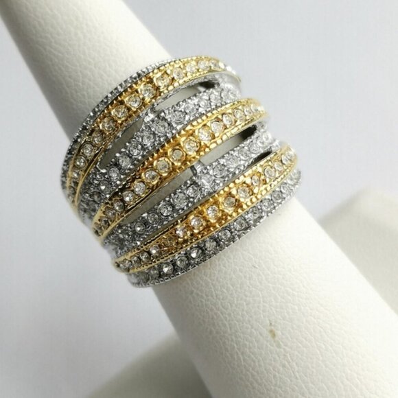 NWT silver gold cz dome ring sz 8 - Picture 2 of 7